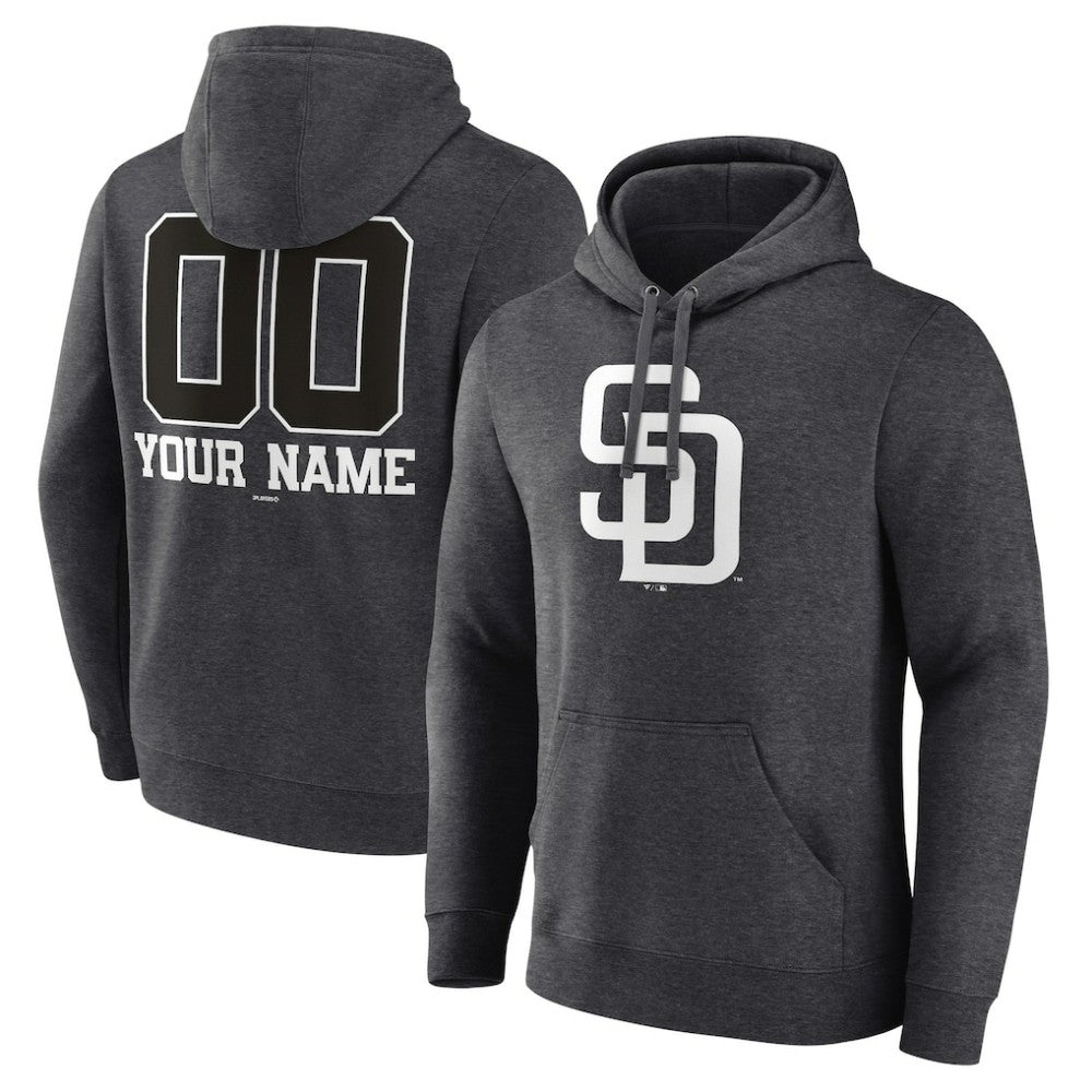 San Diego Padres Personalized Monochrome Name & Number Pullover Hoodie - Charcoal Hoodies