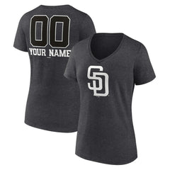 San Diego Padres Women's Personalized Monochrome Name & Number V-Neck T-Shirt - Charcoal T-shirts