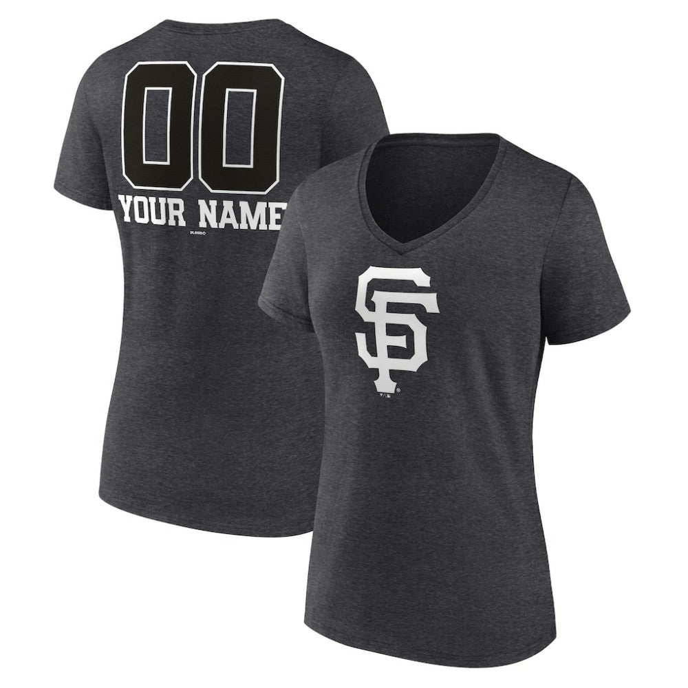 San Francisco Giants Women's Personalized Monochrome Name & Number V-Neck T-Shirt - Charcoal T-shirts