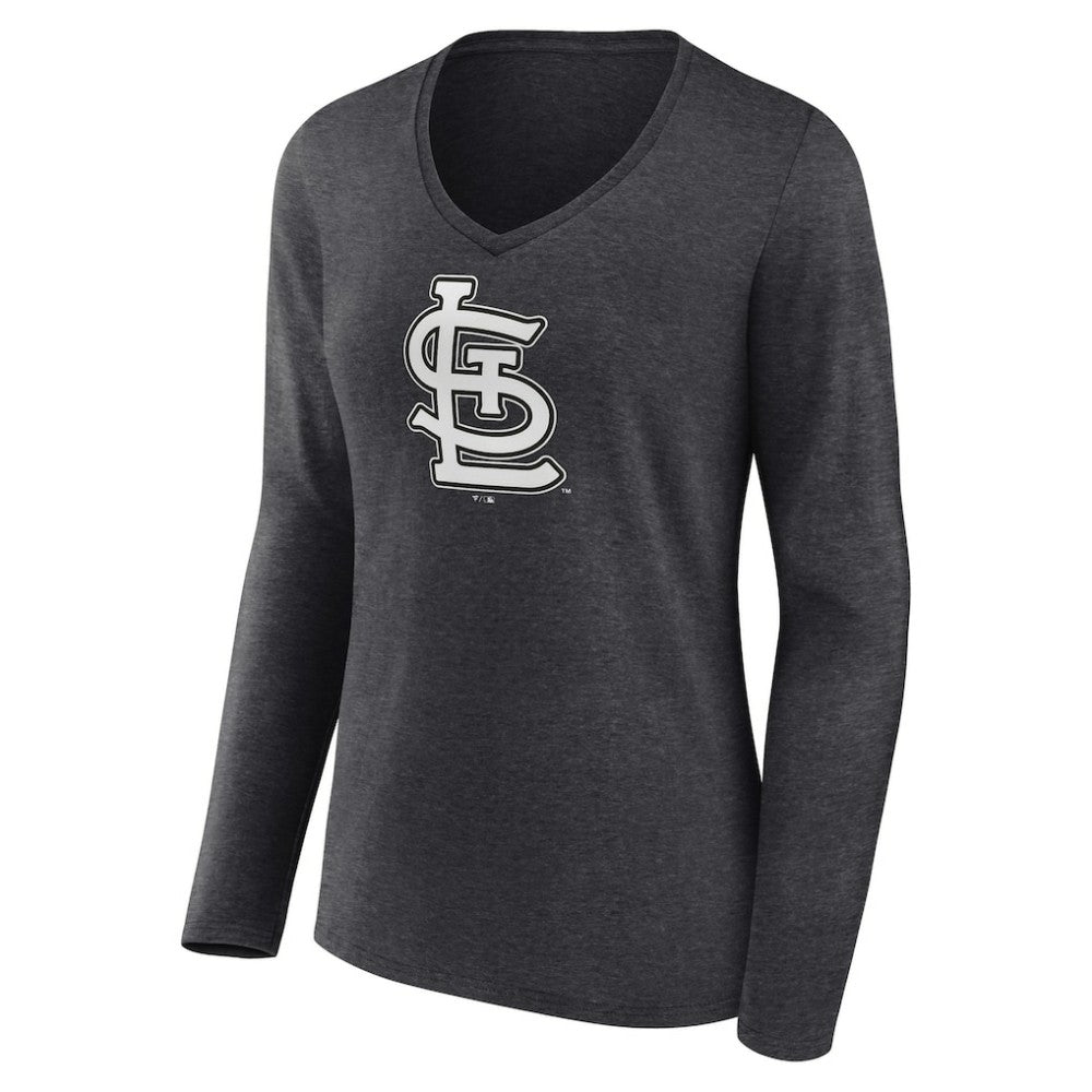 St. Louis Cardinals Women's Personalized Monochrome Name & Number Long Sleeve V-Neck T-Shirt - Charcoal T-shirts