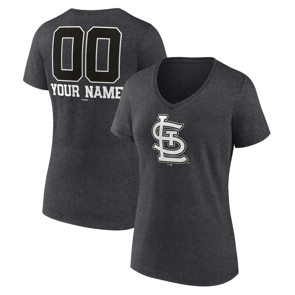 St. Louis Cardinals Women's Personalized Monochrome Name & Number V-Neck T-Shirt - Charcoal T-shirts