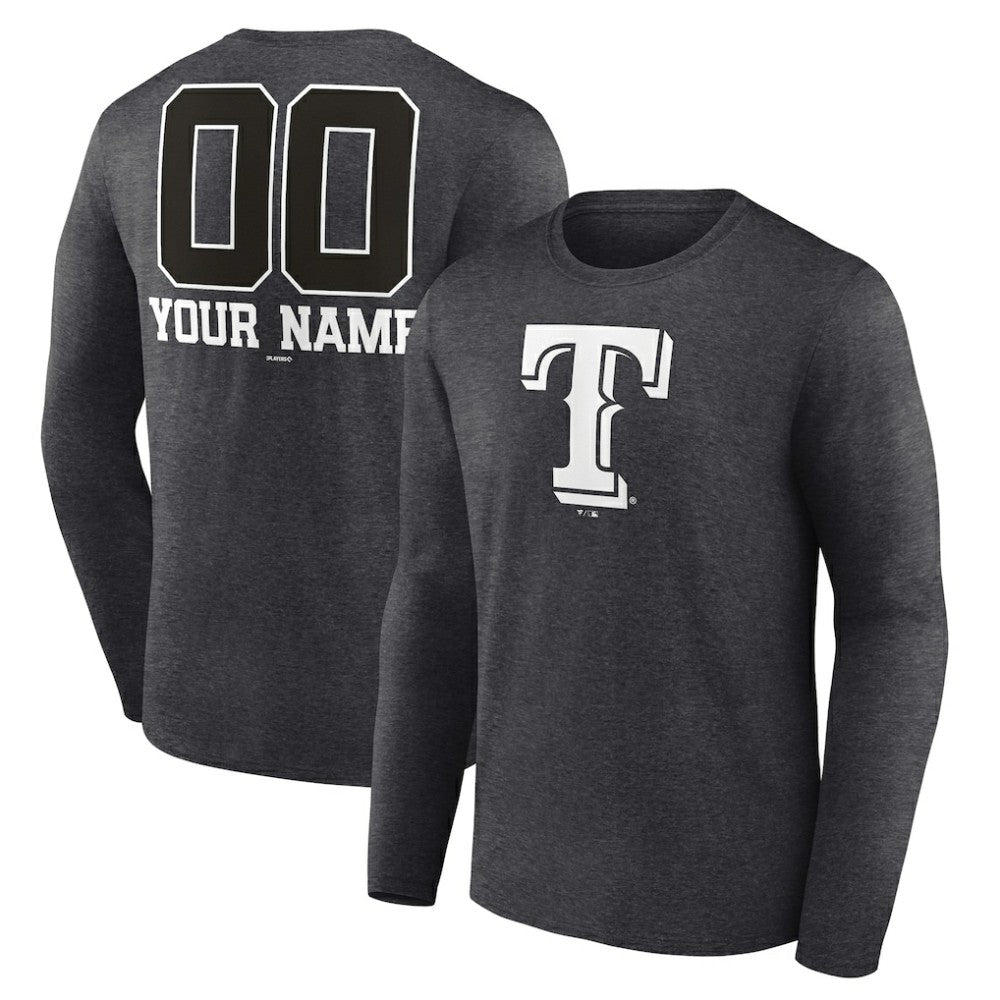 Texas Rangers Personalized Monochrome Name & Number Long Sleeve T-Shirt - Charcoal T-shirts