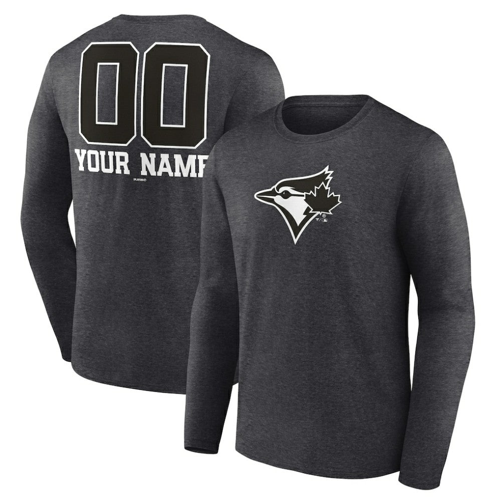 Toronto Blue Jays Personalized Monochrome Name & Number Long Sleeve T-Shirt - Charcoal T-shirts