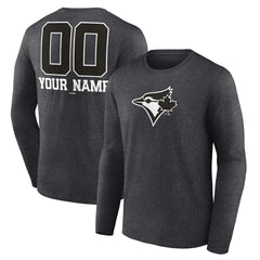 Toronto Blue Jays Personalized Monochrome Name & Number Long Sleeve T-Shirt - Charcoal T-shirts