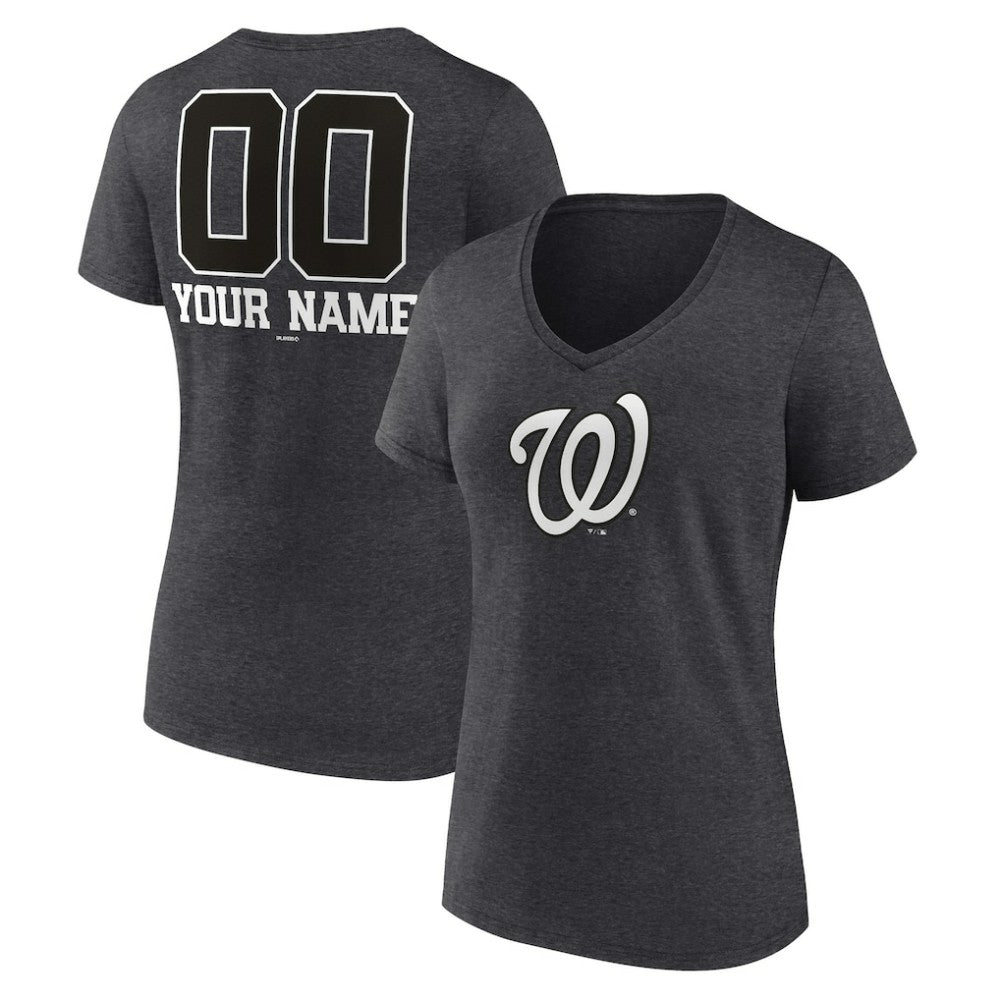 Washington Nationals Women's Personalized Monochrome Name & Number V-Neck T-Shirt - Charcoal T-shirts