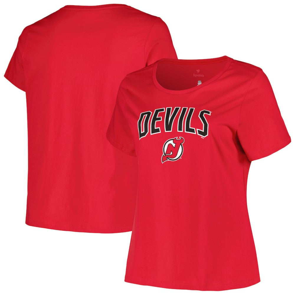 NHL New Jersey Devils Profile Women's Plus Size Arch Over Logo T-Shirt - Red