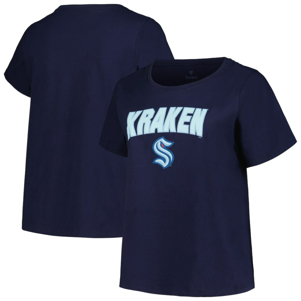 NHL Seattle Kraken Profile Women's Plus Size Arch Over Logo T-Shirt - Deep Sea Blue