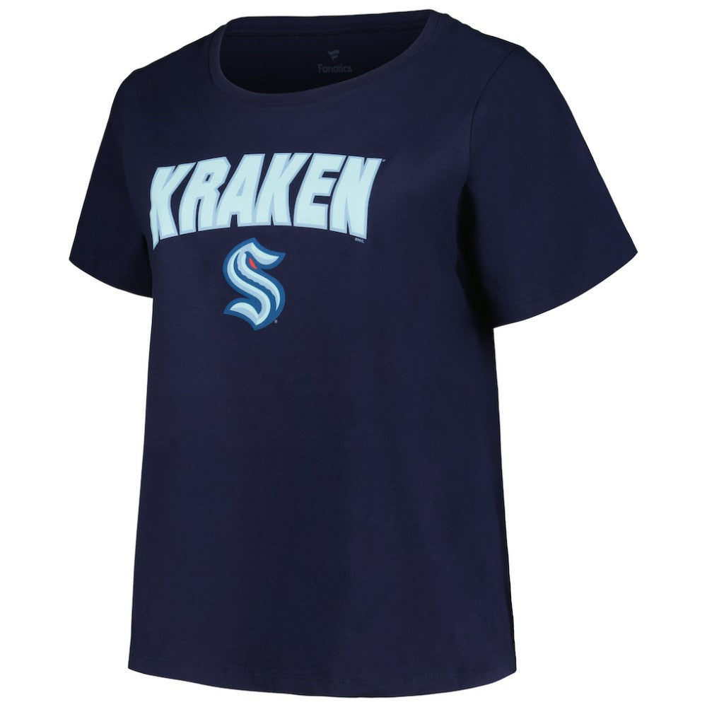 NHL Seattle Kraken Profile Women's Plus Size Arch Over Logo T-Shirt - Deep Sea Blue