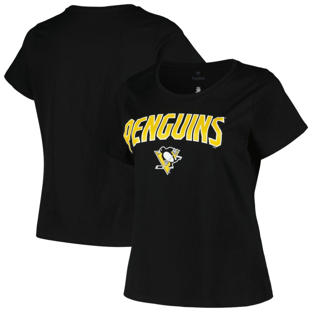NHL Pittsburgh Penguins Profile Women's Plus Size Arch Over Logo T-Shirt - Black