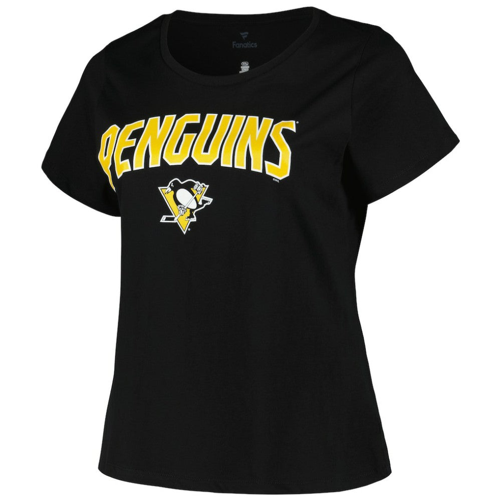 NHL Pittsburgh Penguins Profile Women's Plus Size Arch Over Logo T-Shirt - Black