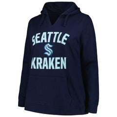 NHL Seattle Kraken Profile Women's Plus Size Arch Over Logo Pullover Hoodie - Deep Sea Blue