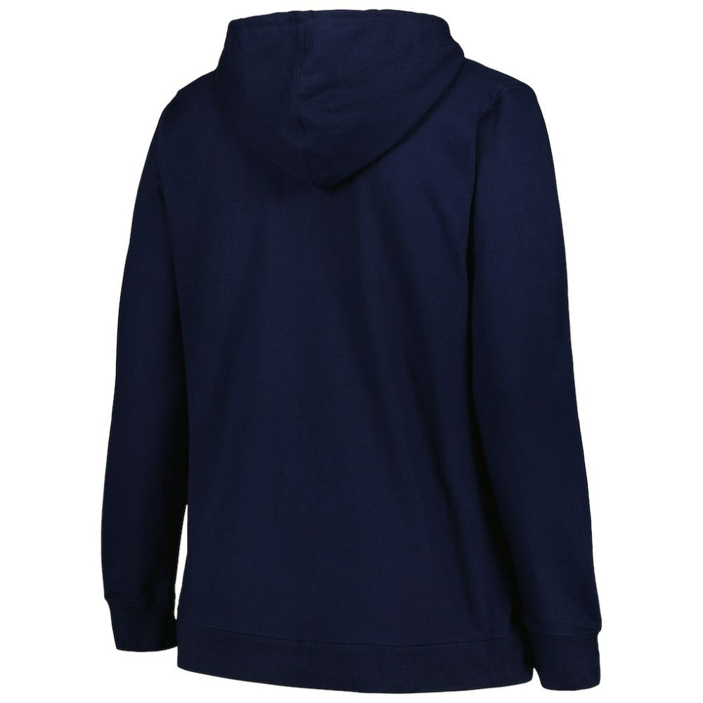 NHL Seattle Kraken Profile Women's Plus Size Arch Over Logo Pullover Hoodie - Deep Sea Blue