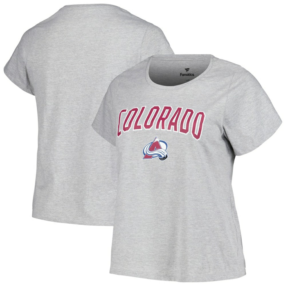 NHL Colorado Avalanche Profile Women's Plus Size Arch Over Logo T-Shirt - Heather Gray