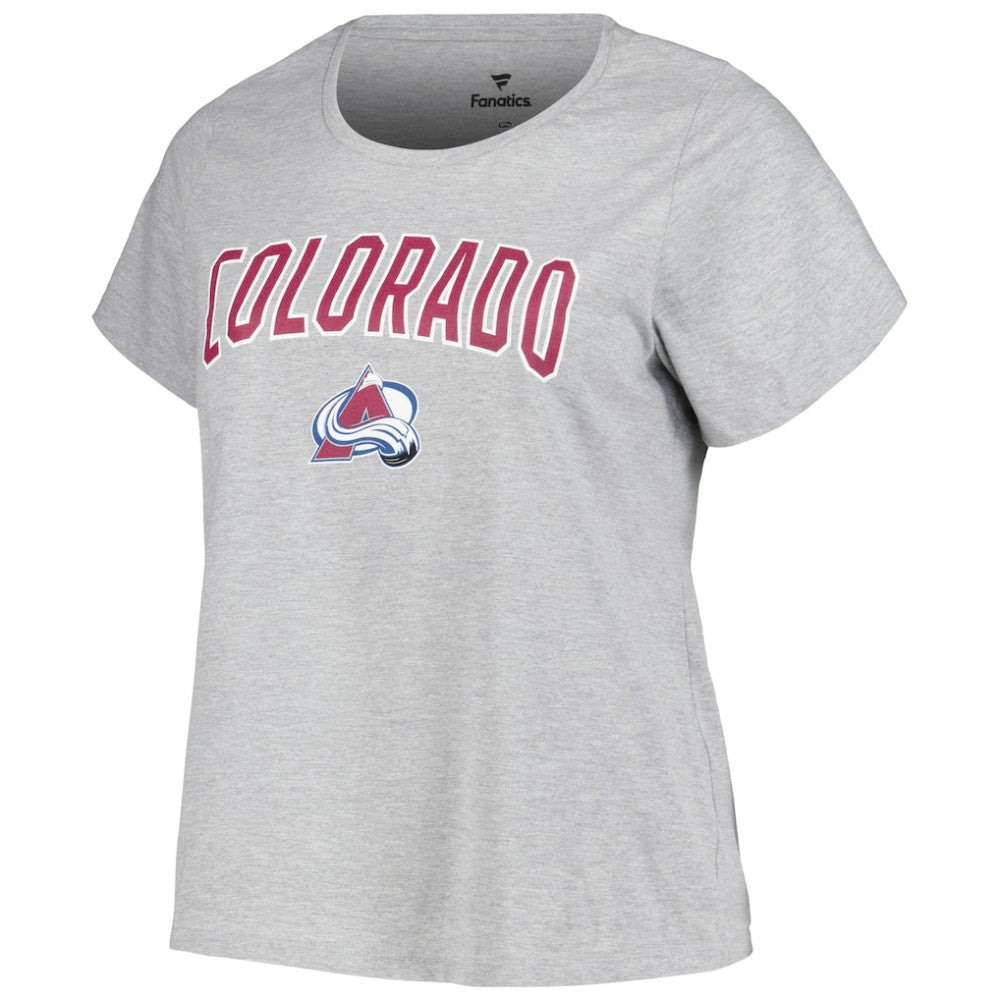 NHL Colorado Avalanche Profile Women's Plus Size Arch Over Logo T-Shirt - Heather Gray