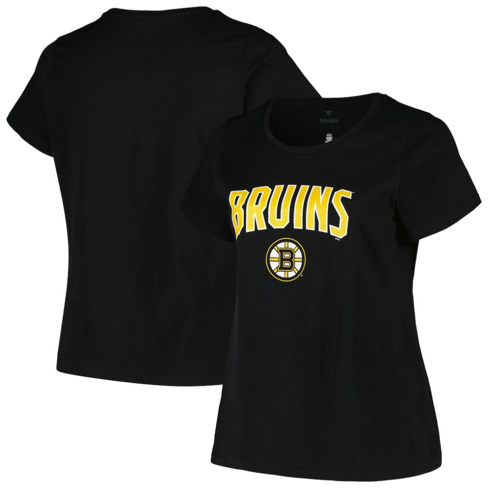 NHL Boston Bruins Profile Women's Plus Size Arch Over Logo T-Shirt - Black