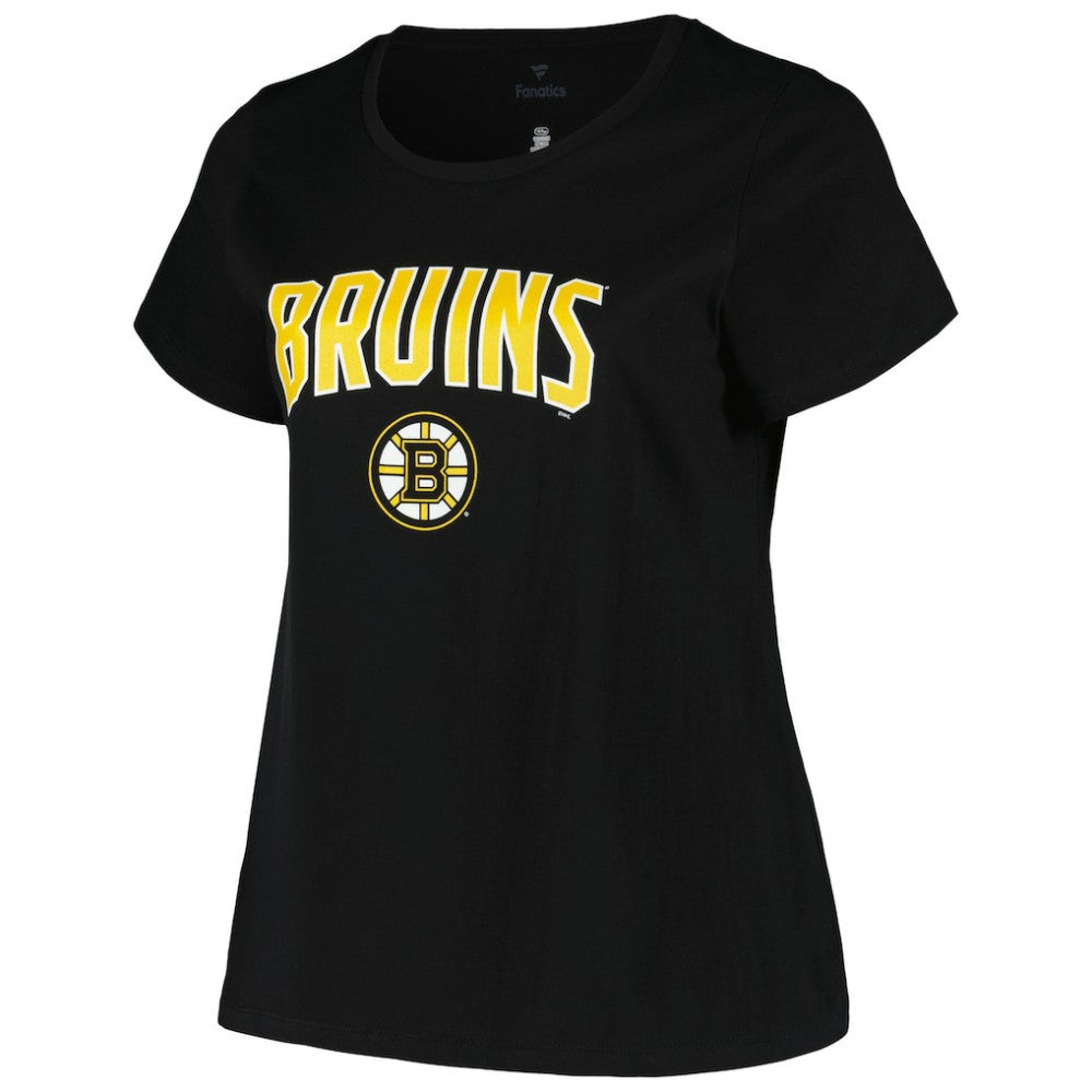 NHL Boston Bruins Profile Women's Plus Size Arch Over Logo T-Shirt - Black