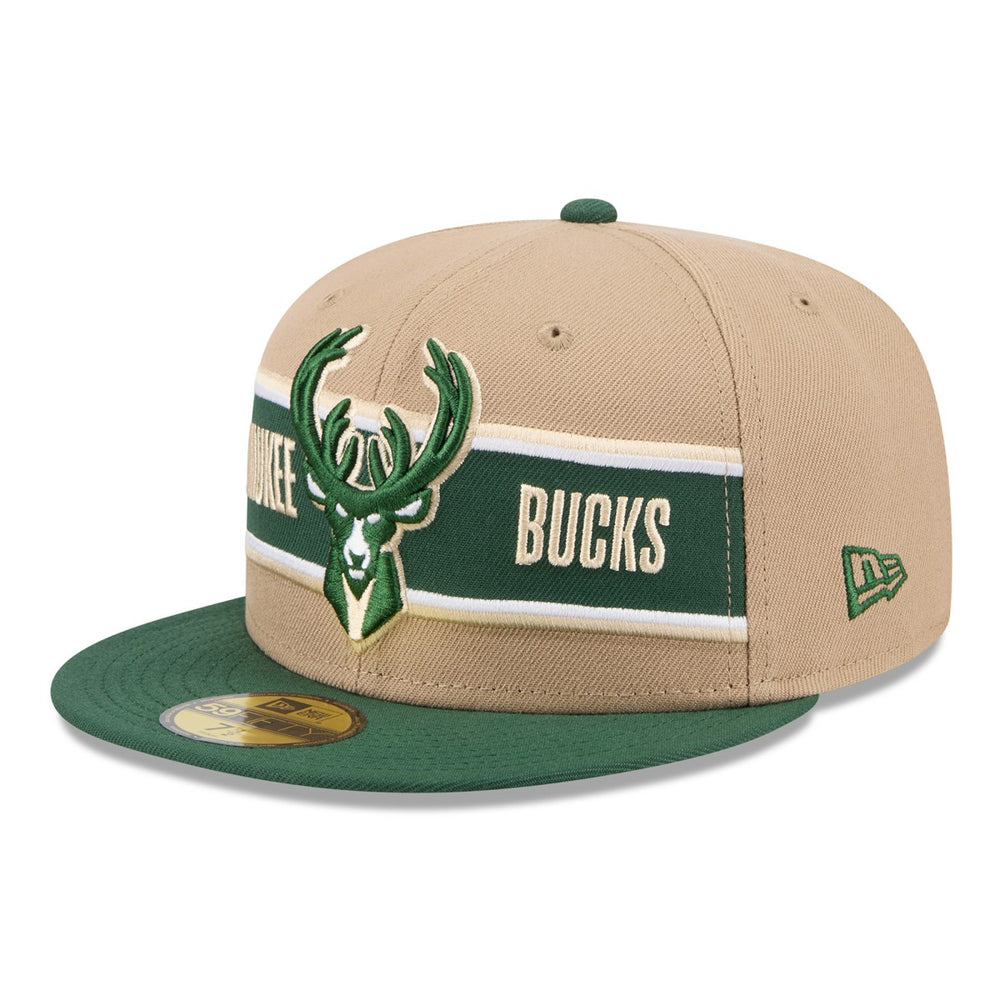 Milwaukee Bucks 2024 NBA Draft 59FIFTY Fitted Hat Tan/Hunter Green