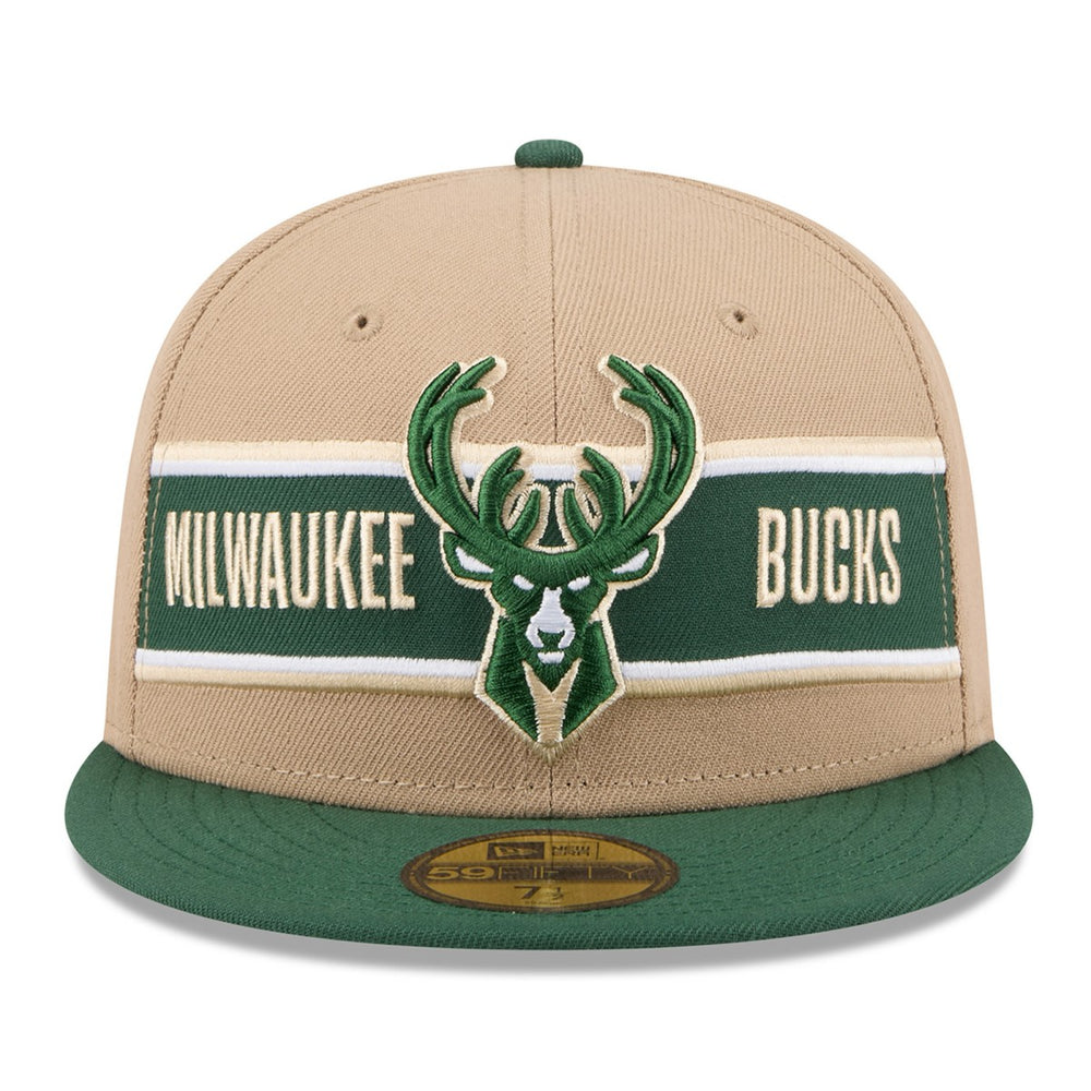Milwaukee Bucks 2024 NBA Draft 59FIFTY Fitted Hat Tan/Hunter Green