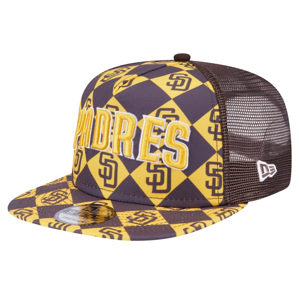San Diego Padres New Era Seeing Diamonds A-Frame Trucker 9FIFTY Snapback Hat - Brown Hats