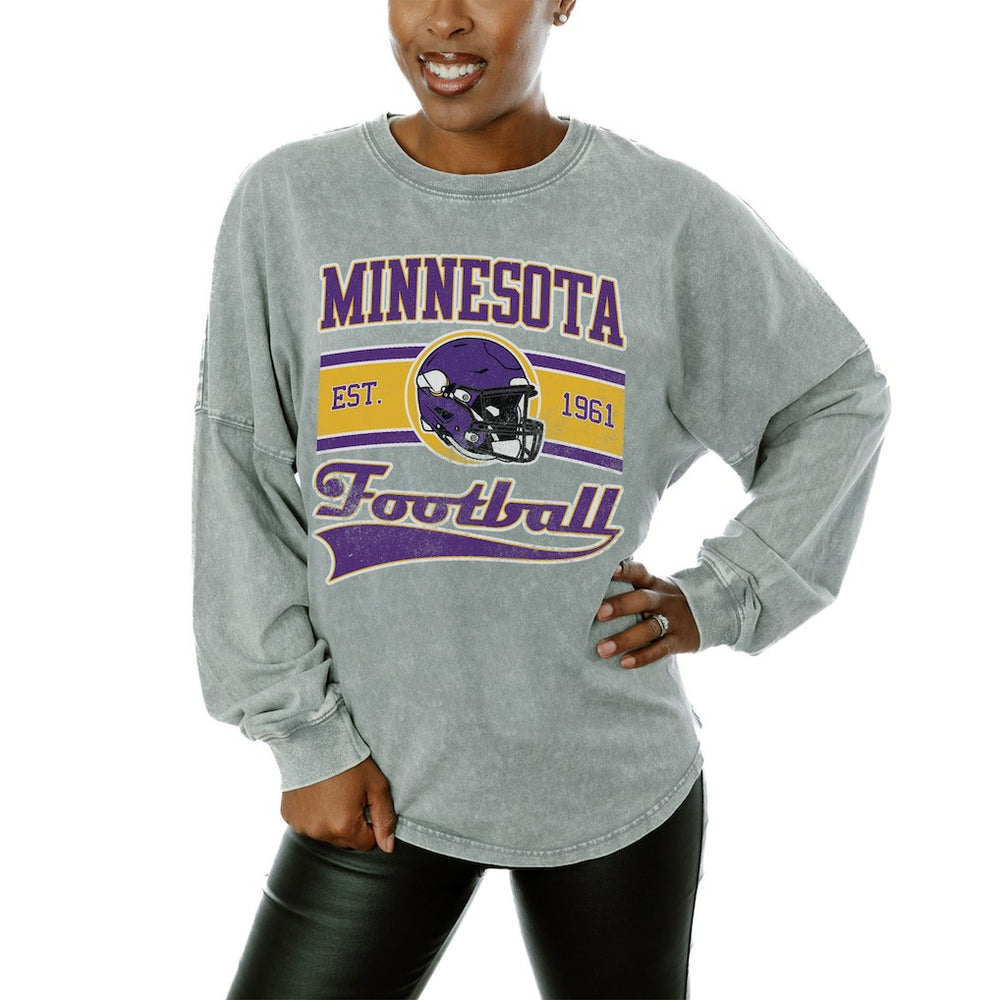 Minnesota Vikings Gameday Couture Women's Snow Wash Oversized Long Sleeve T-Shirt – Gray