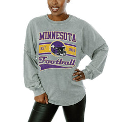 Minnesota Vikings Gameday Couture Women's Snow Wash Oversized Long Sleeve T-Shirt – Gray