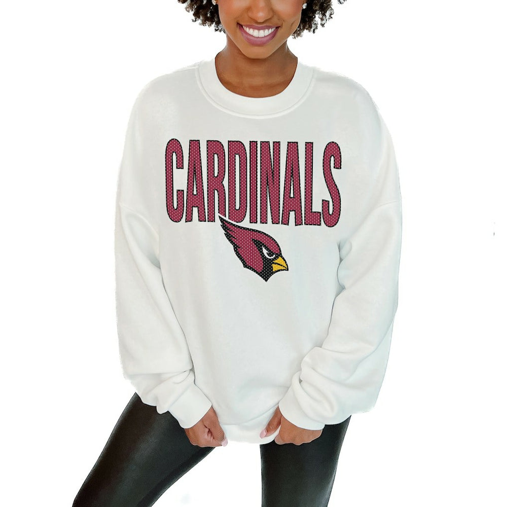 Arizona Cardinals Gameday Couture Women's Just Go With It Oversized Long Sleeve Crewneck Sweatshirt – White