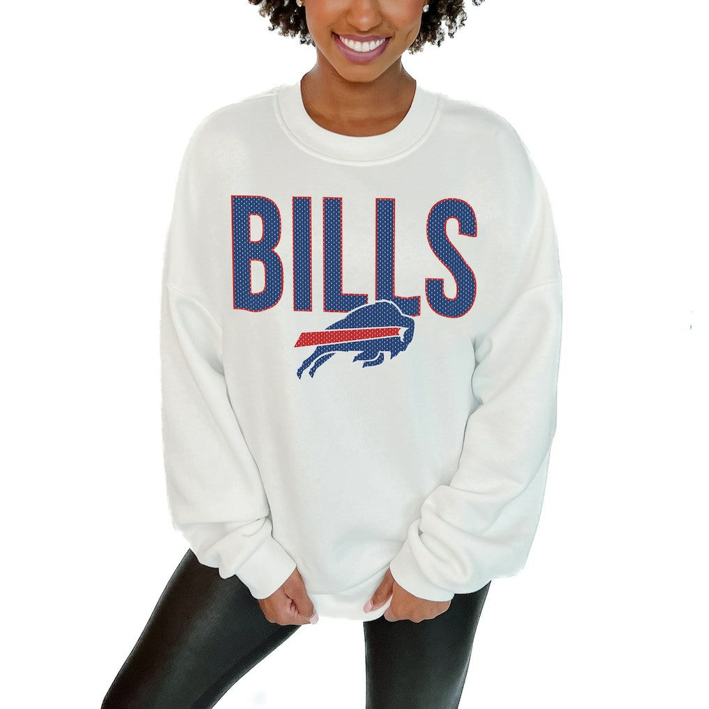 Buffalo Bills Gameday Couture Women's Just Go With It Oversized Long Sleeve Crewneck Sweatshirt – White