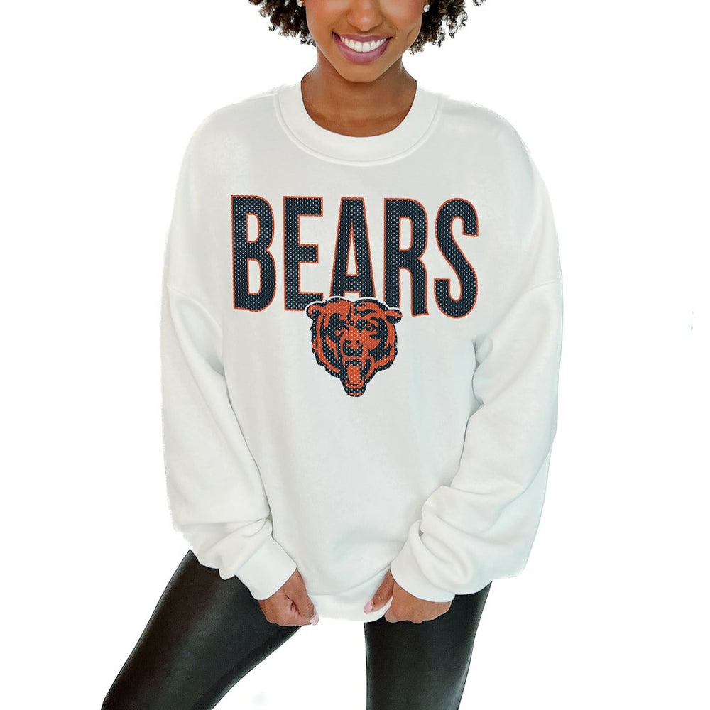 Chicago Bears Gameday Couture Women's Just Go With It Oversized Long Sleeve Crewneck Sweatshirt – White