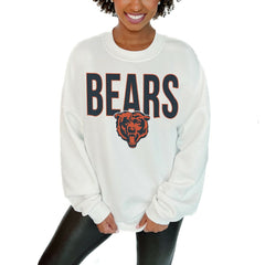 Chicago Bears Gameday Couture Women's Just Go With It Oversized Long Sleeve Crewneck Sweatshirt – White