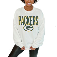 Green Bay Packers Gameday Couture Women's Just Go With It Oversized Long Sleeve Crewneck Sweatshirt – White