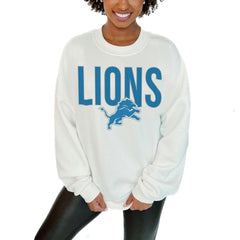 Detroit Lions Gameday Couture Women's Just Go With It Oversized Long Sleeve Crewneck Sweatshirt – White
