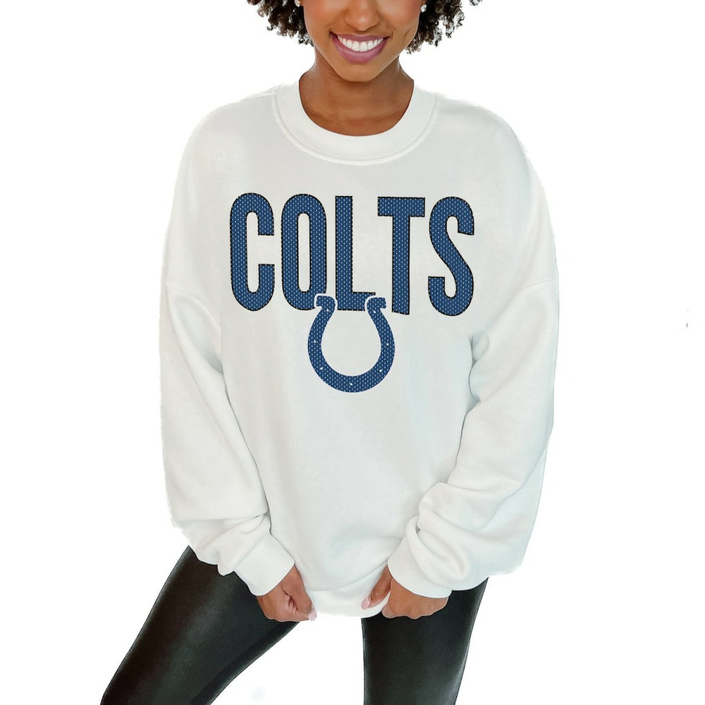Indianapolis Colts Gameday Couture Women's Just Go With It Oversized Long Sleeve Crewneck Sweatshirt – White