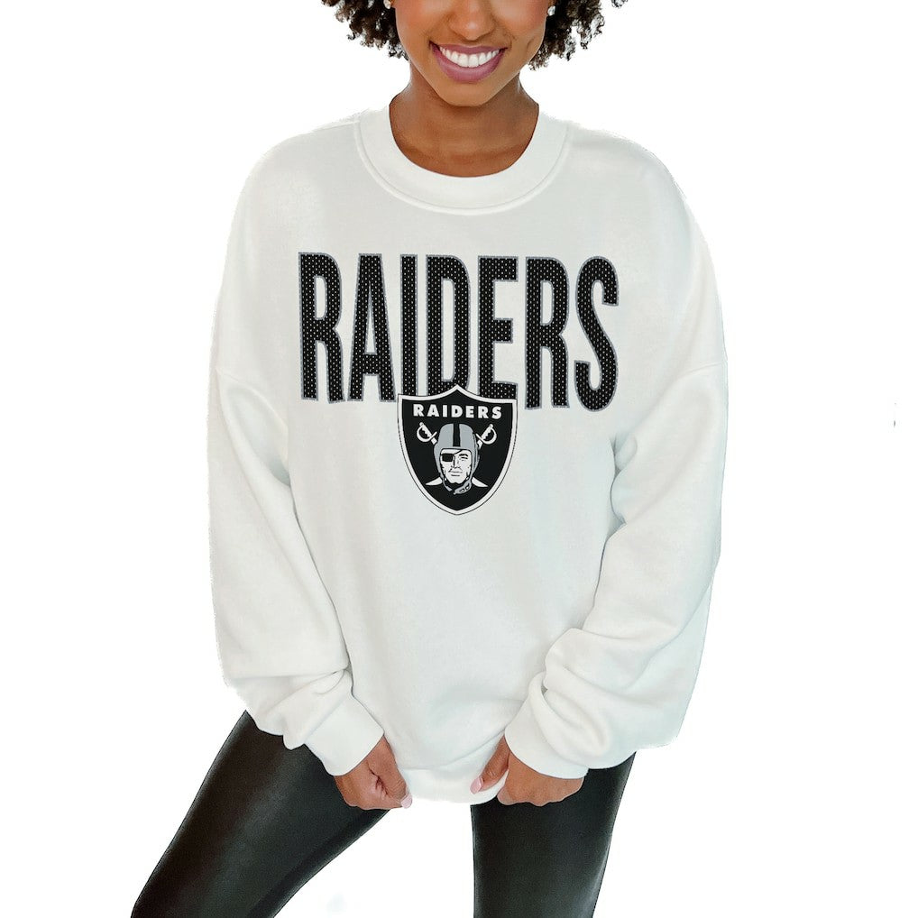 Las Vegas Raiders Gameday Couture Women's Just Go With It Oversized Long Sleeve Crewneck Sweatshirt – White