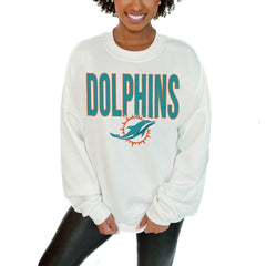 Miami Dolphins Gameday Couture Women's Just Go With It Oversized Long Sleeve Crewneck Sweatshirt – White