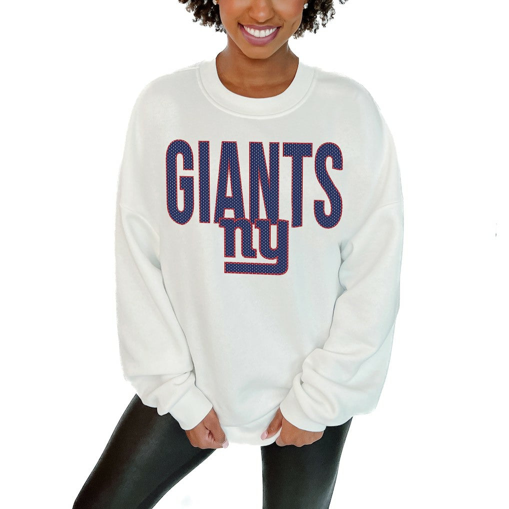 New York Giants Gameday Couture Women's Just Go With It Oversized Long Sleeve Crewneck Sweatshirt – White