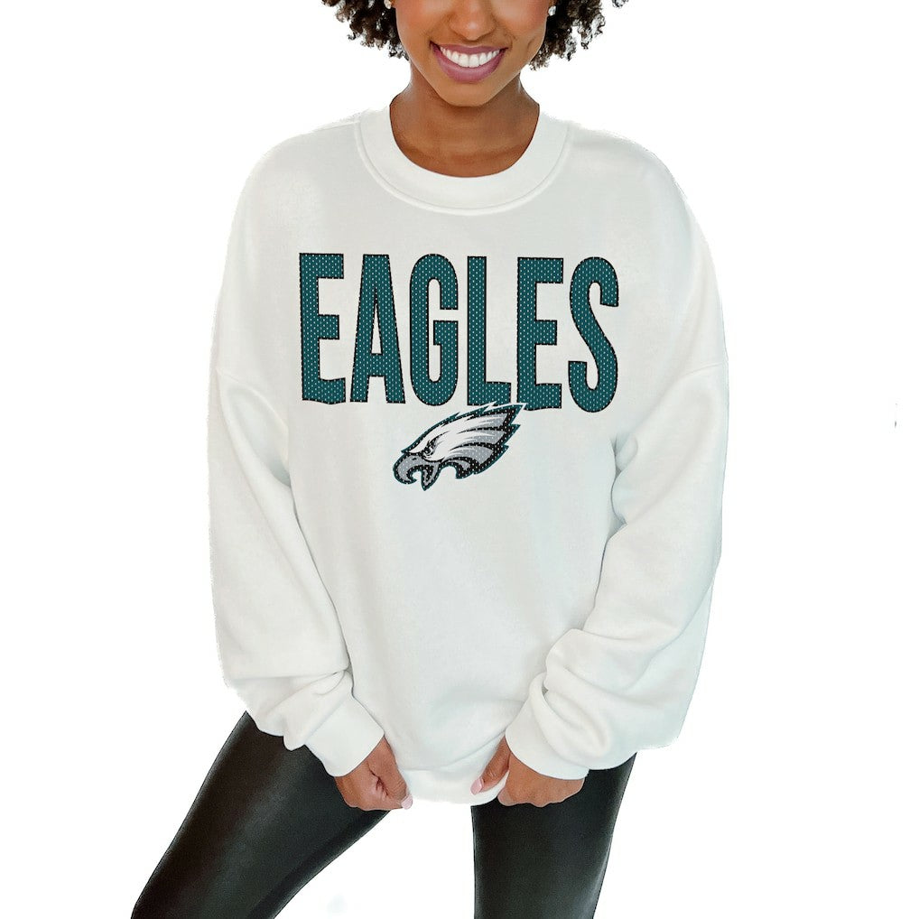 Philadelphia Eagles Gameday Couture Women's Just Go With It Oversized Long Sleeve Crewneck Sweatshirt – White