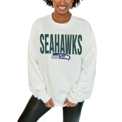 Seattle Seahawks Gameday Couture Women's Just Go With It Oversized Long Sleeve Crewneck Sweatshirt – White