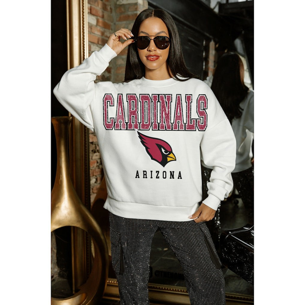 Arizona Cardinals Gameday Couture Women's Sunday Drives Oversized Crewneck Pullover Sweatshirt – White