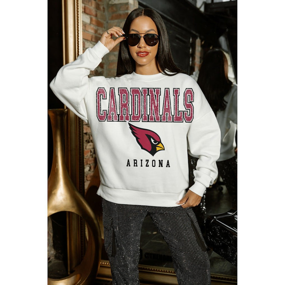 Arizona Cardinals Gameday Couture Women's Sunday Drives Oversized Crewneck Pullover Sweatshirt – White