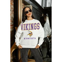 Minnesota Vikings Gameday Couture Women's Sunday Drives Oversized Crewneck Pullover Sweatshirt – White