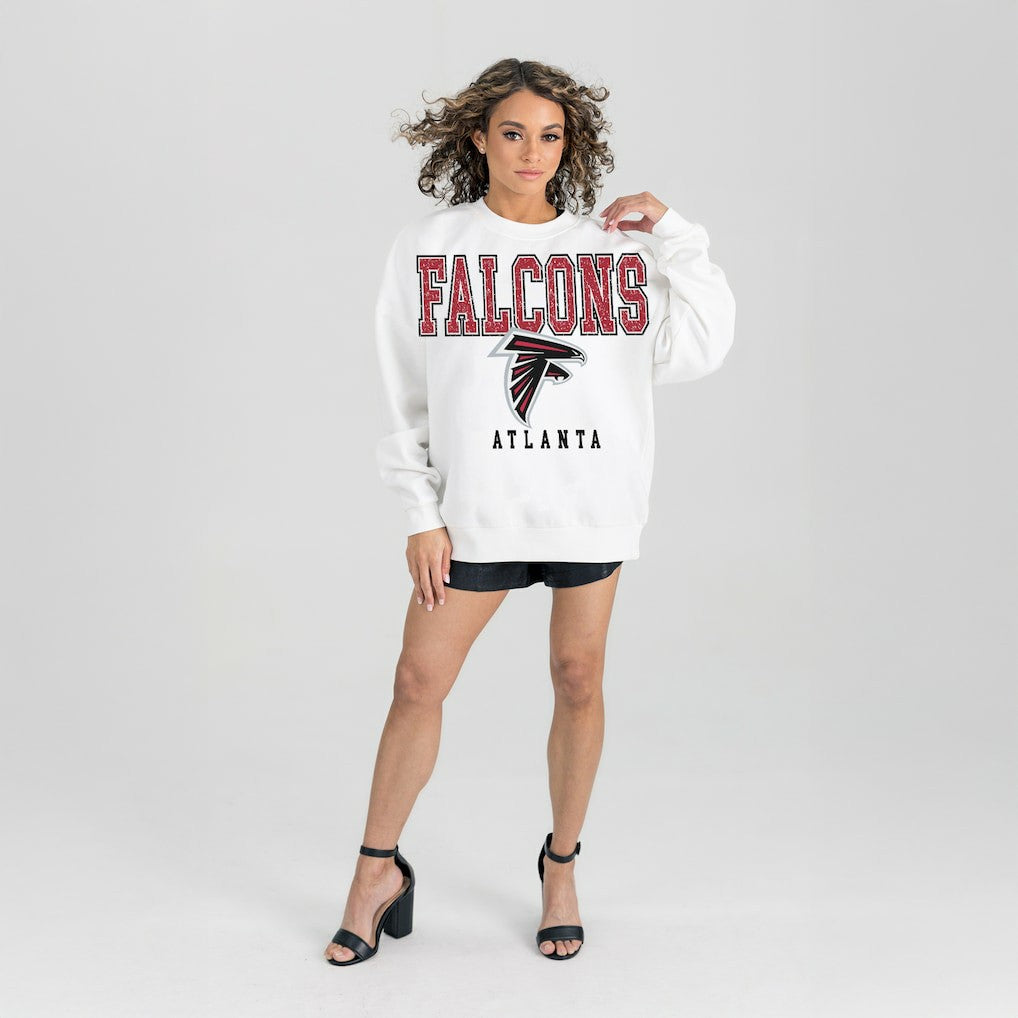 Atlanta Falcons Gameday Couture Women's Sunday Drives Oversized Crewneck Pullover Sweatshirt – White