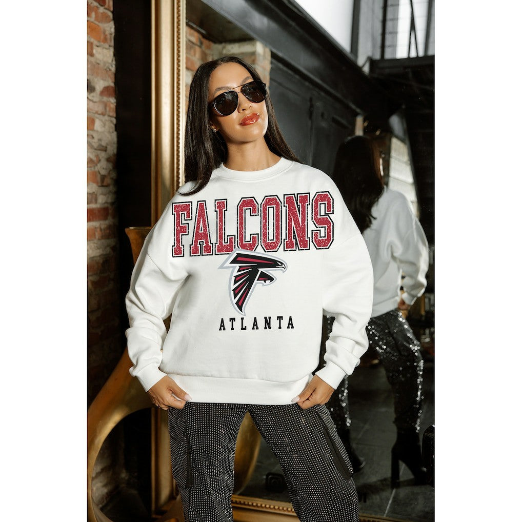 Atlanta Falcons Gameday Couture Women's Sunday Drives Oversized Crewneck Pullover Sweatshirt – White