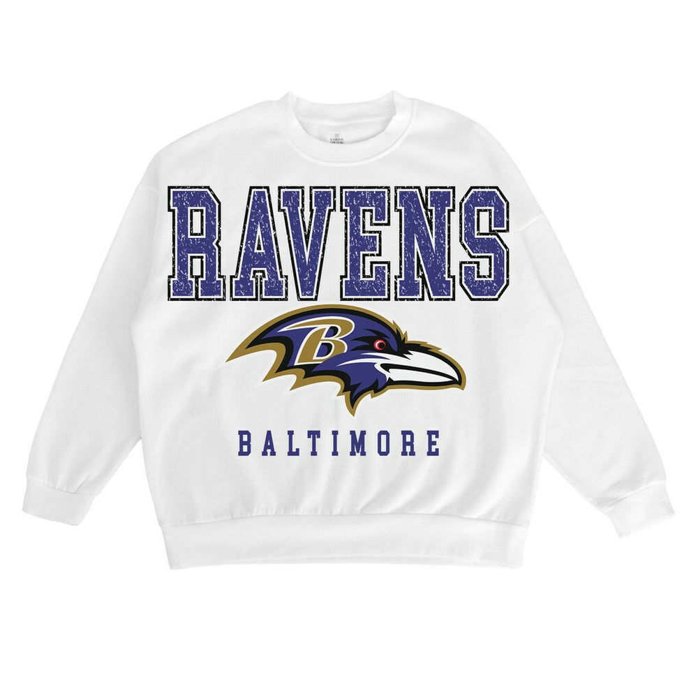 Baltimore Ravens Gameday Couture Women's Sunday Drives Oversized Crewneck Pullover Sweatshirt – White