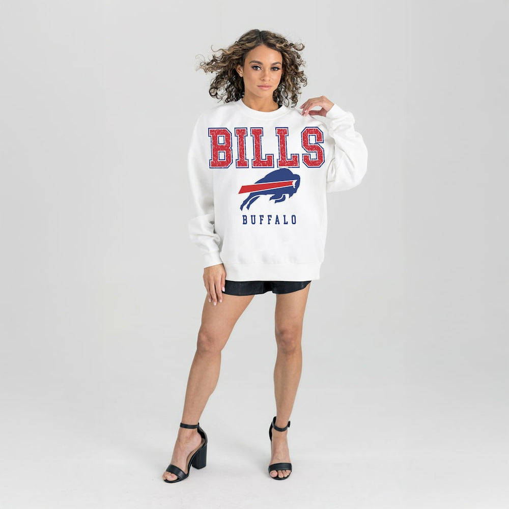 Buffalo Bills Gameday Couture Women's Sunday Drives Oversized Crewneck Pullover Sweatshirt – White