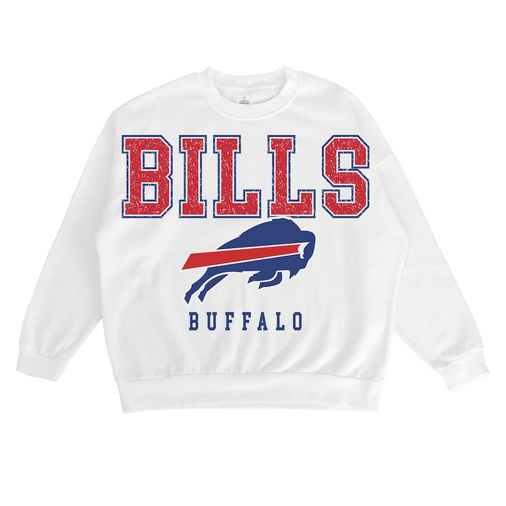 Buffalo Bills Gameday Couture Women's Sunday Drives Oversized Crewneck Pullover Sweatshirt – White