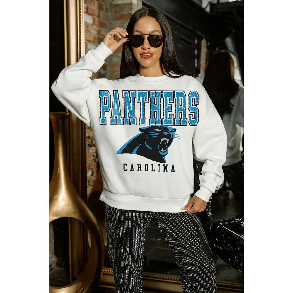 Carolina Panthers Gameday Couture Women's Sunday Drives Oversized Crewneck Pullover Sweatshirt – White