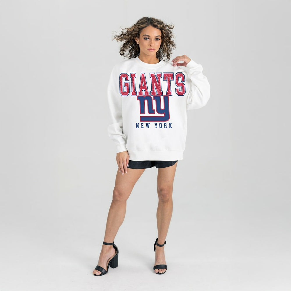 New York Giants Gameday Couture Women's Sunday Drives Oversized Crewneck Pullover Sweatshirt – White