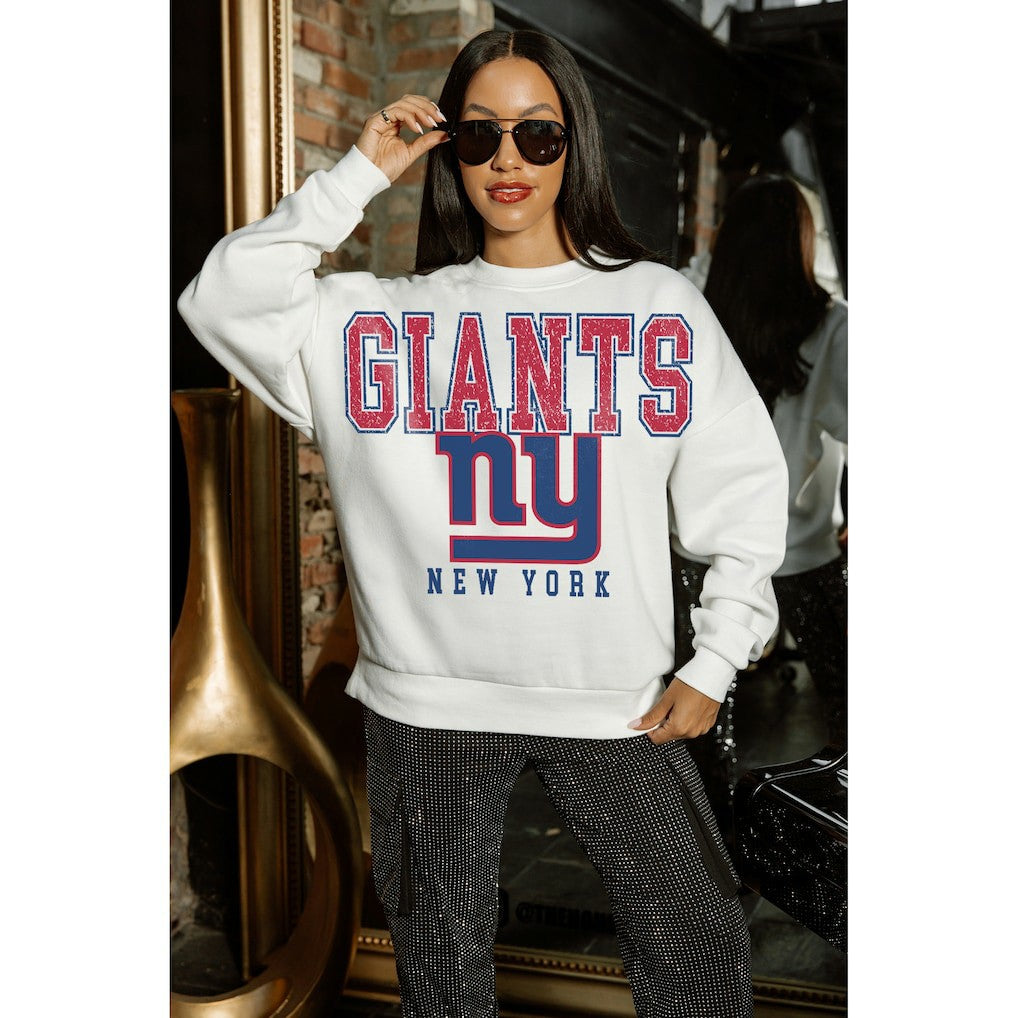 New York Giants Gameday Couture Women's Sunday Drives Oversized Crewneck Pullover Sweatshirt – White