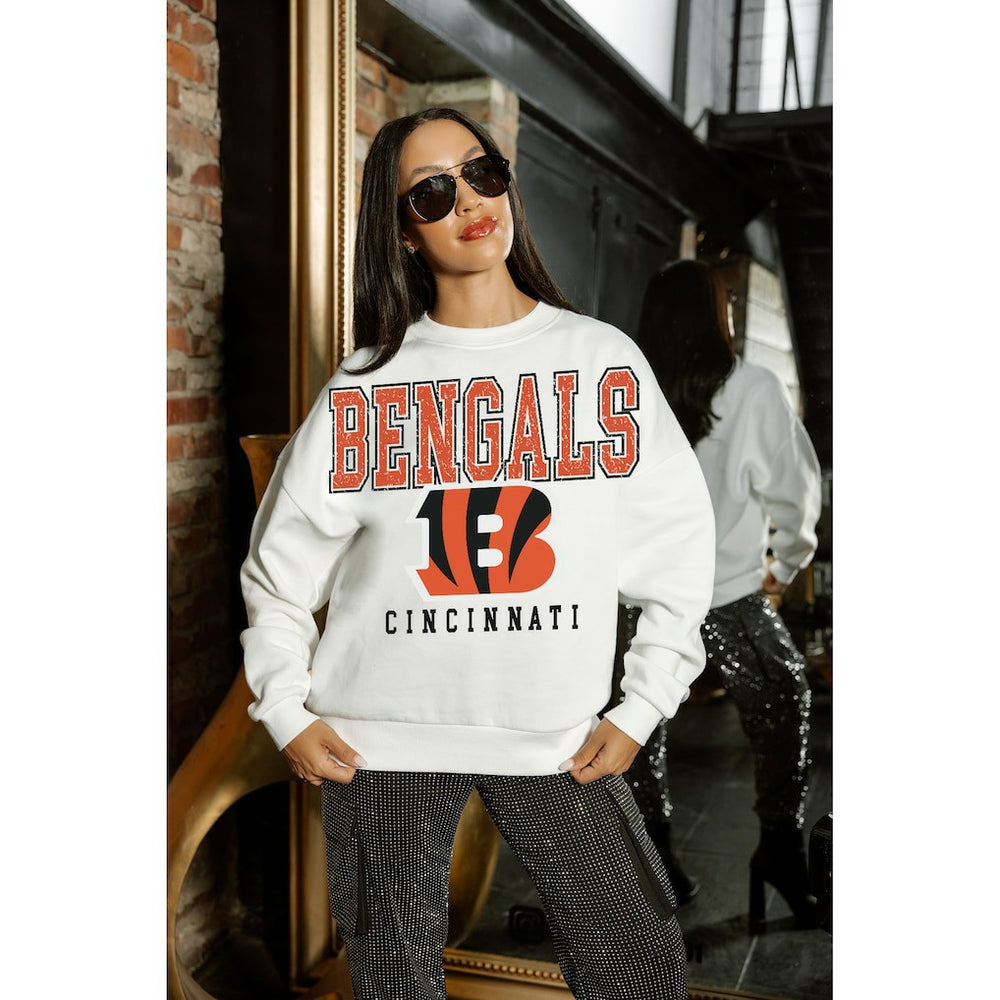 Cincinnati Bengals Gameday Couture Women's Sunday Drives Oversized Crewneck Pullover Sweatshirt – White