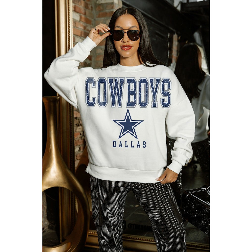 Dallas Cowboys Gameday Couture Women's Sunday Drives Oversized Crewneck Pullover Sweatshirt – White